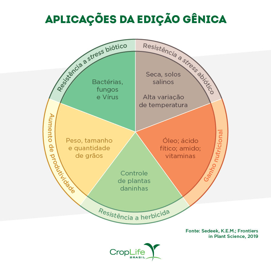 Gráfico com aplicações da edição genética